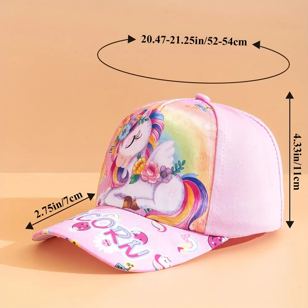 product-fancy-f21243f4-deb4-4587-9cde-f354dcb6f9ea Детска шапка с козирка и дизайн на еднорог, подходяща за защита от слънцето и разходки в розов цвят