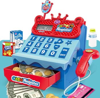 Детски комплект за пазаруване Cash register с касов апарат, пари, карта и количка за пазар
