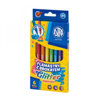 Комплект кръгли флумастери с блясък, Astra, Glitter, 6 цвята