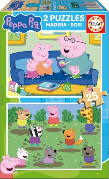 Детски дървен пъзел Educa от 2 x 25 части - Прасенцето Пепа, Peppa Pig