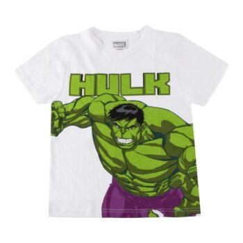 Памучна детска тениска за момче Hulk, бяла тениска с къс ръкав за момче 100% памук