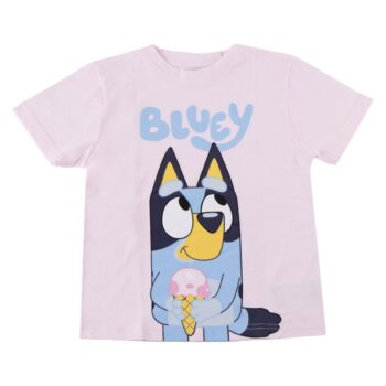 Памучна детска тениска за момиче Блуи (Bluey), розова тениска с къс ръкав за момиче 100% памук