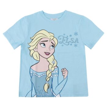 Памучна детска тениска за момиче с Елза от Замръзналото кралство (Frozen), синя тениска с къс ръкав за момиче 100% памук