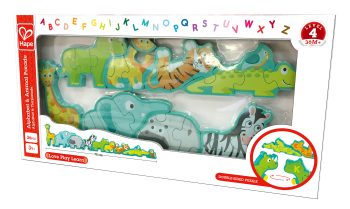Дървен пъзел, Hape, Азбука и животни, Двустранен, 26 части
