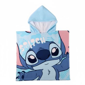 Детско пончо Стич и Ейнджъл (Stitch & Angel) за момиче, с качулка, за плаж и море, 55 × 77 см