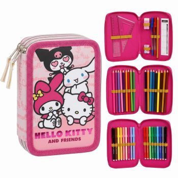 Троен пълен несесер с аксесоари Hello Kitty and Friends