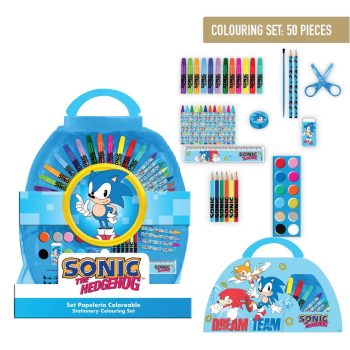 Детски комплект за рисуване и оцветяване Соник (Sonic the Hedgehog), 50 части, в куфарче