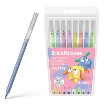 Флумастери ErichKrause® Jolly Friends Pastel Easy Washable, 8 цвята