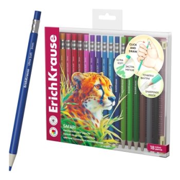 Автоматични цветни моливи ErichKrause® Safari 18 цвята, 3 mm графит