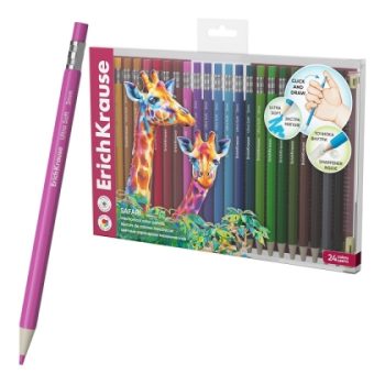 Автоматични цветни моливи ErichKrause® Safari 24 цвята, 3 mm графит