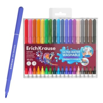 Флумастери ErichKrause® Safari Ultra Washable, 18 цвята