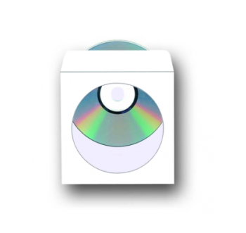 Плик за CD/DVD, 124 x 124 mm, хартиен, с прозорец, със самозалепваща лента, бял