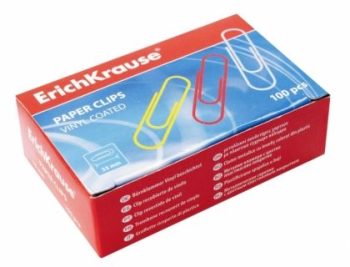 Кламери ErichKrause® 33 mm, цветни, с винилово покритие, асорти, 100 бр.