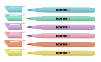 Маркери KORES Pastel на водна основа, връх четка, 6 бр. в блистер