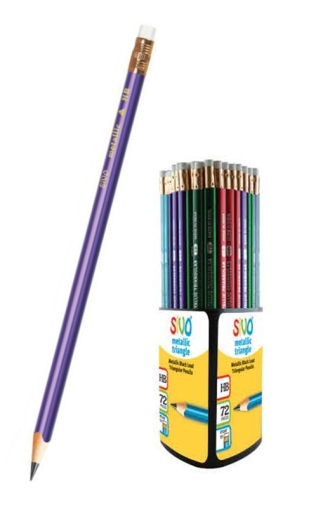 Графитен молив SIVO Metallic, триъгълен, с гумичка HB /в дисплей 72 бр./