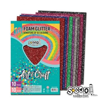 Гума пяна EVA S-COOL за декорация, 10 цвята микс, брокат, А4