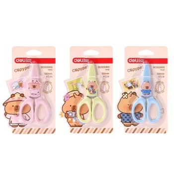 Детска ножица Deli Capypets EM690, 120 мм, цветни дъжки и предпазна капачка
