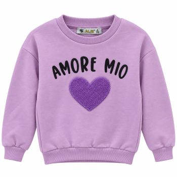Памучна ватирана блуза за момиче с бродерия в черен или лилав цвят Amore Mio